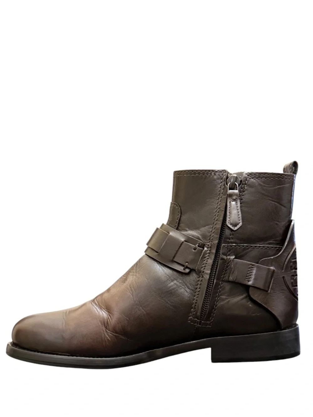 TORY BURCH - BROWN ALL LEATHER “COLTON” ANKLE BOOTIES